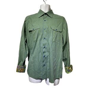 visconti uomo plaid green button up flip cuff shirt Mens Size L